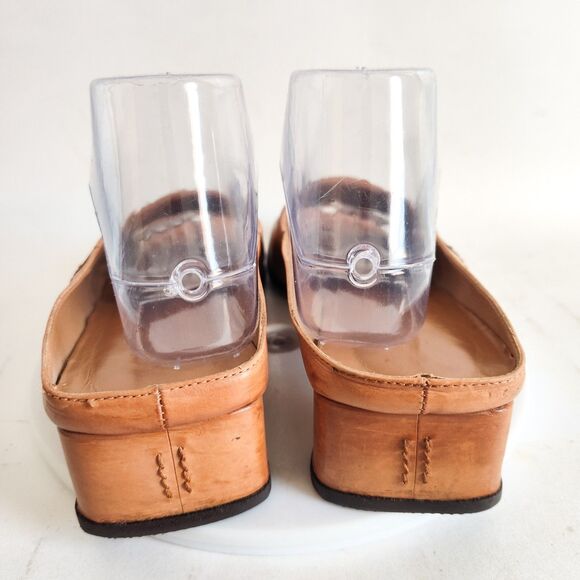 Cole Haan Sandals Mules 8.5 Tan Leather Sole Slides Low 1.5" Open Toe Y2K 90s - Picture 3 of 13